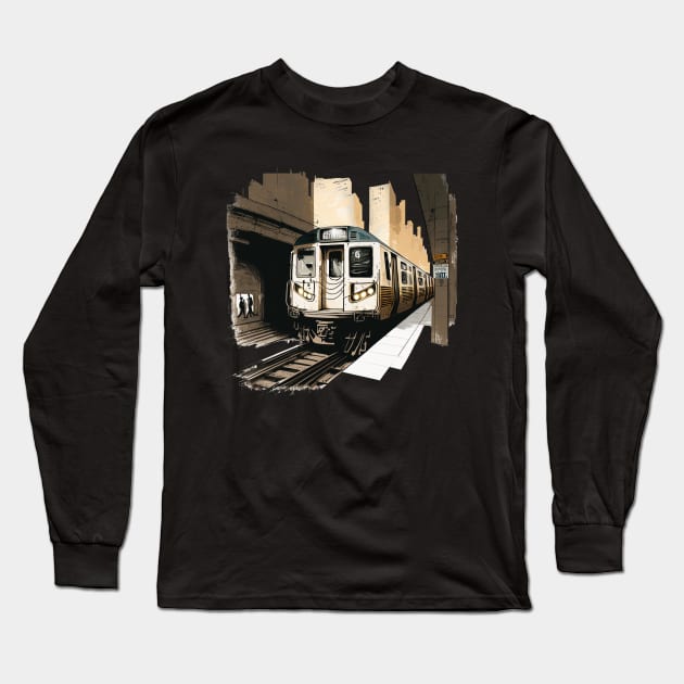 NYC Subway Illustration Long Sleeve T-Shirt by Nysa Design